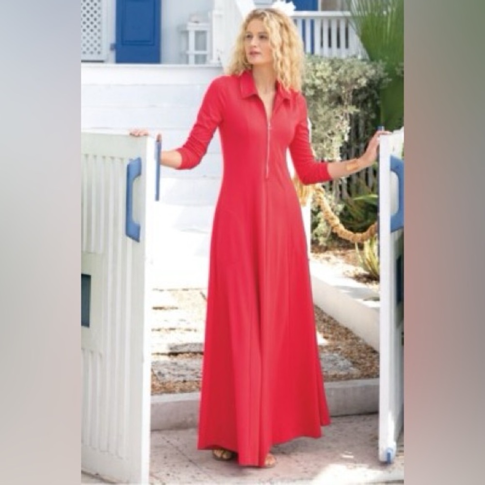Soft Surroundings Vibrant Zipper Front Maxi Dress